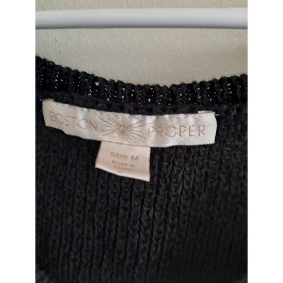 Boston Proper Womens M Black Knit Pullover Sweater V-neck Boho Casual Elevated - Picture 5 of 8